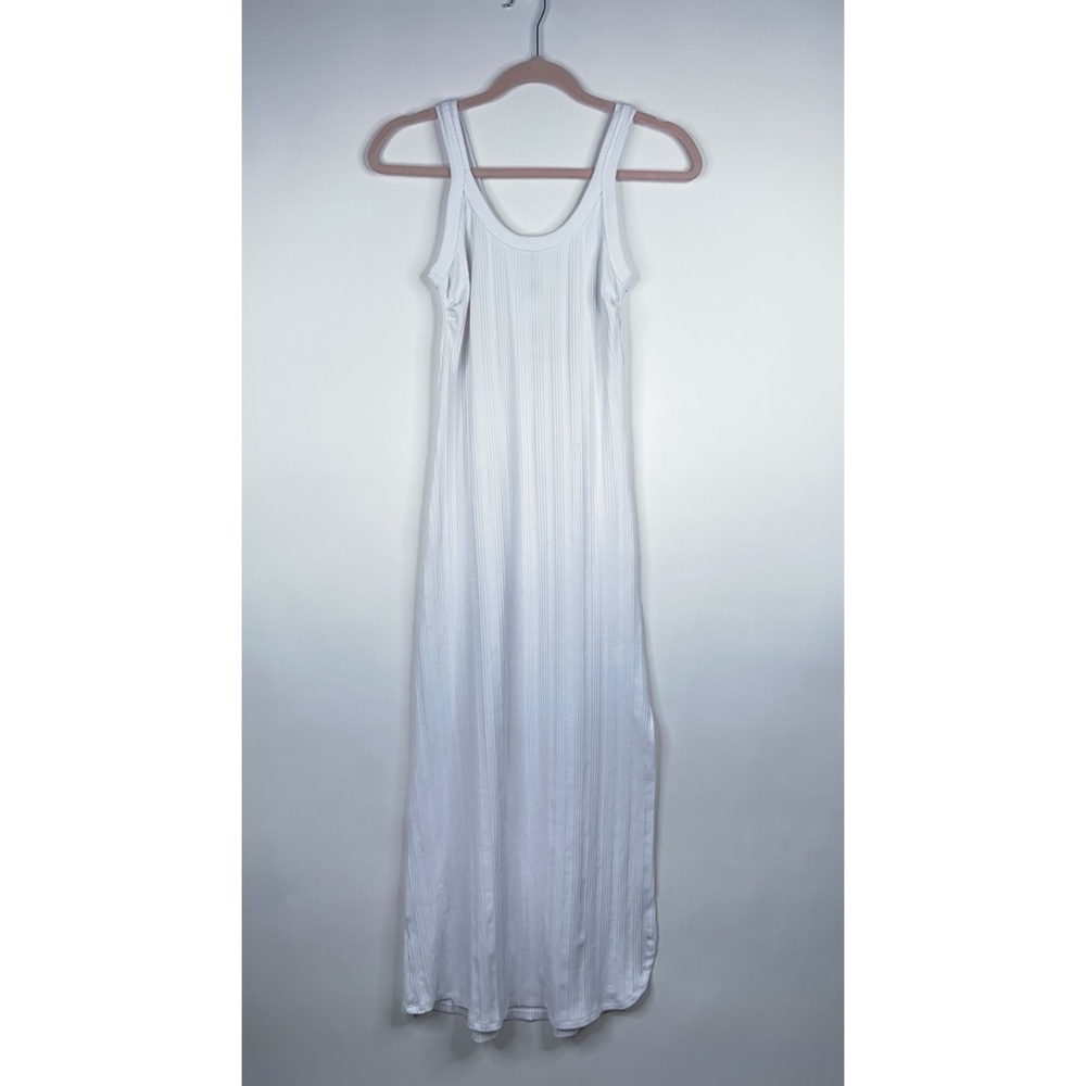Vitamin A White Ribbed Maxi Dress Side Slit Coastal Bridal Minimal New Size XS